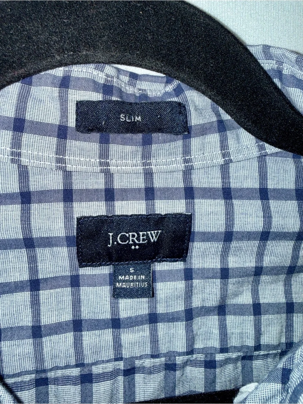 J. Crew Men’s Navy and Blue Checked LS Button-Down Shirt Size Small Cotton